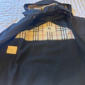 Burberry Black Coat with Plaid Detail